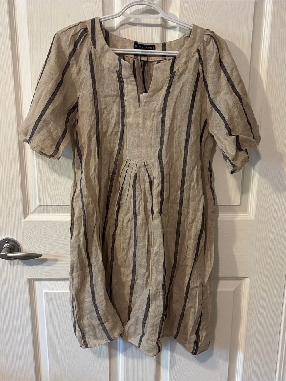 Siou Muse Striped Linen Tunic Dress in Natural and Black